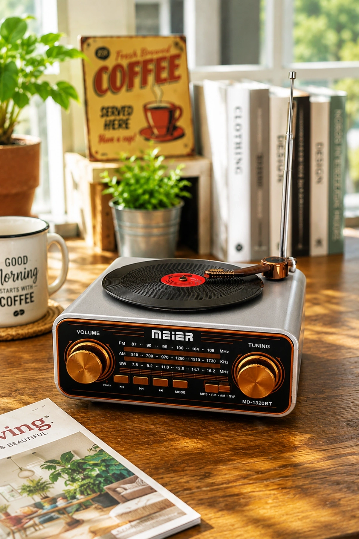Meier MD-1320BT Gri Nostaljik Görünümlü Bluetooth Hoparlör ve 3 Bantlı Şarjlı Radyo