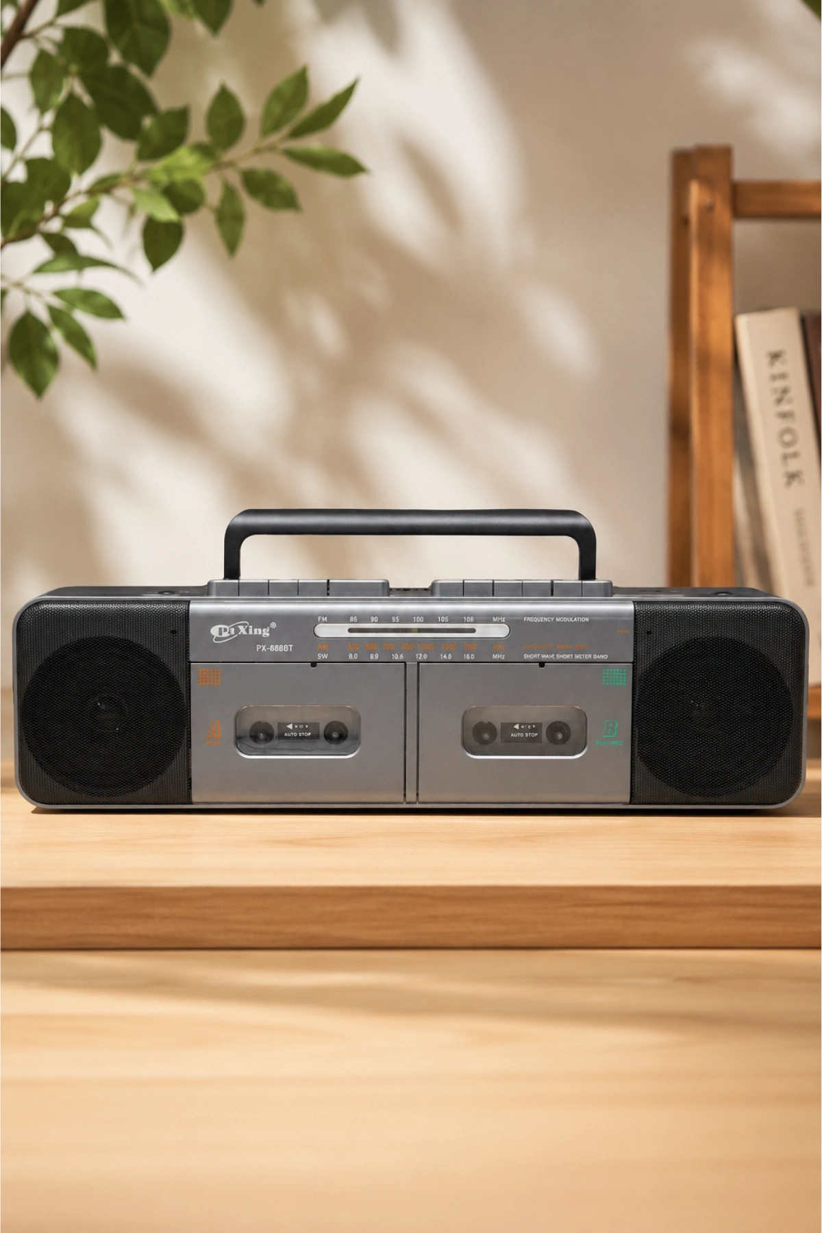 PuXing PX-888BT Gri Nostaljik Çift Kaset Çalar Radyo - Bluetooth, USB/SD, MP3 Çalar