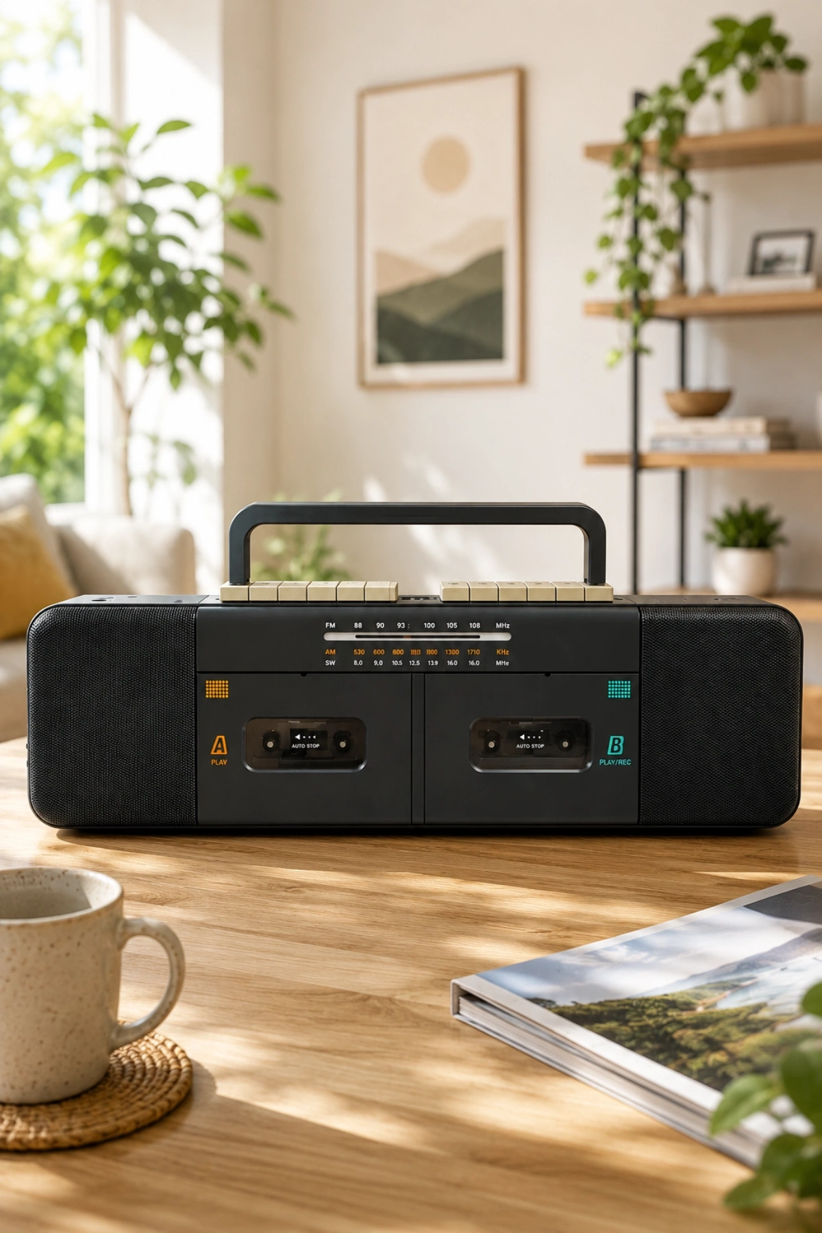 PuXing PX-888BT Siyah Nostaljik Çift Kaset Çalar Radyo - Bluetooth, USB/SD, MP3 Çalar