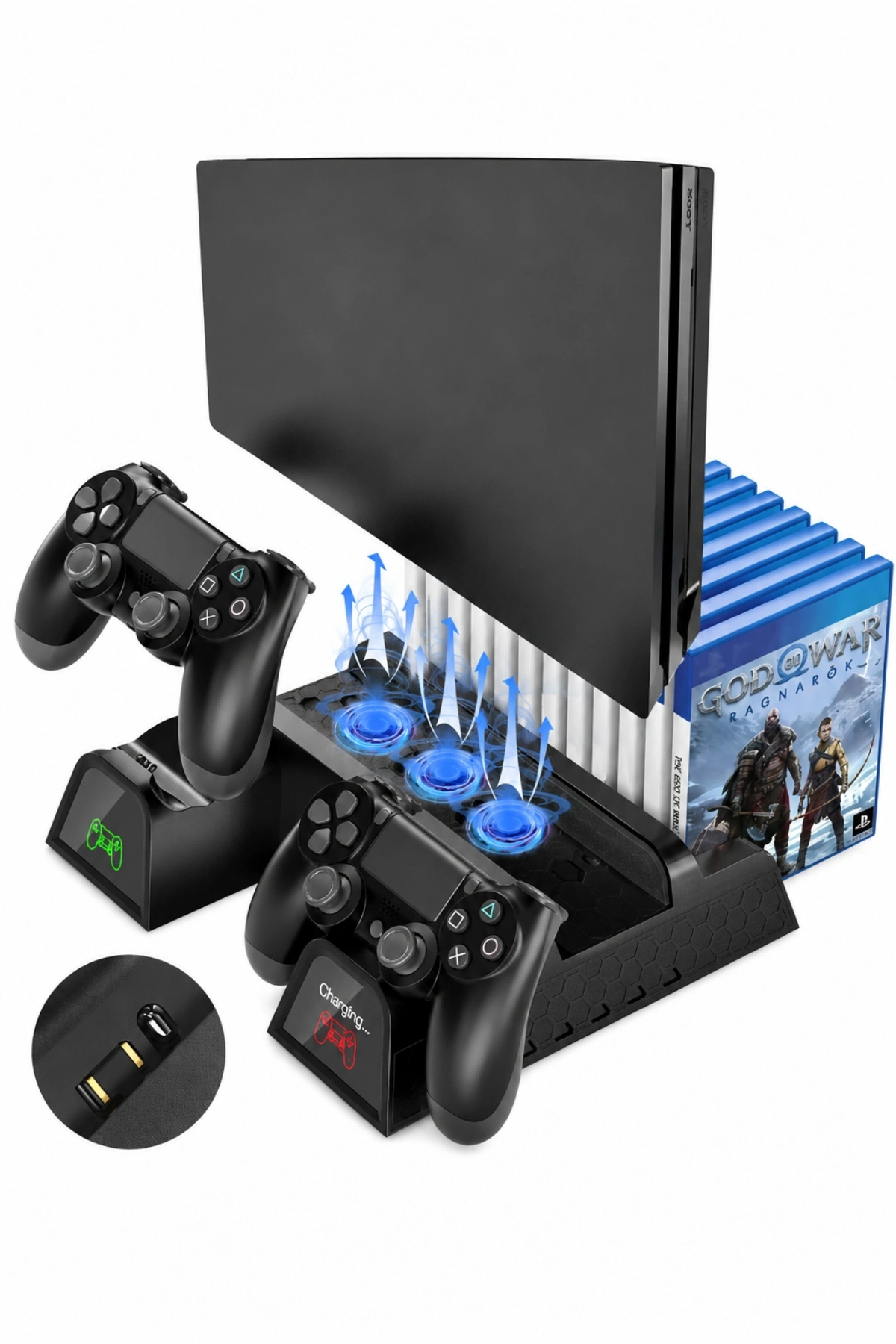 Hepu TP4-882C PS4 3 Soğutma Fanlı Stand Şarj İstasyonu For P-4/Slim/Pro