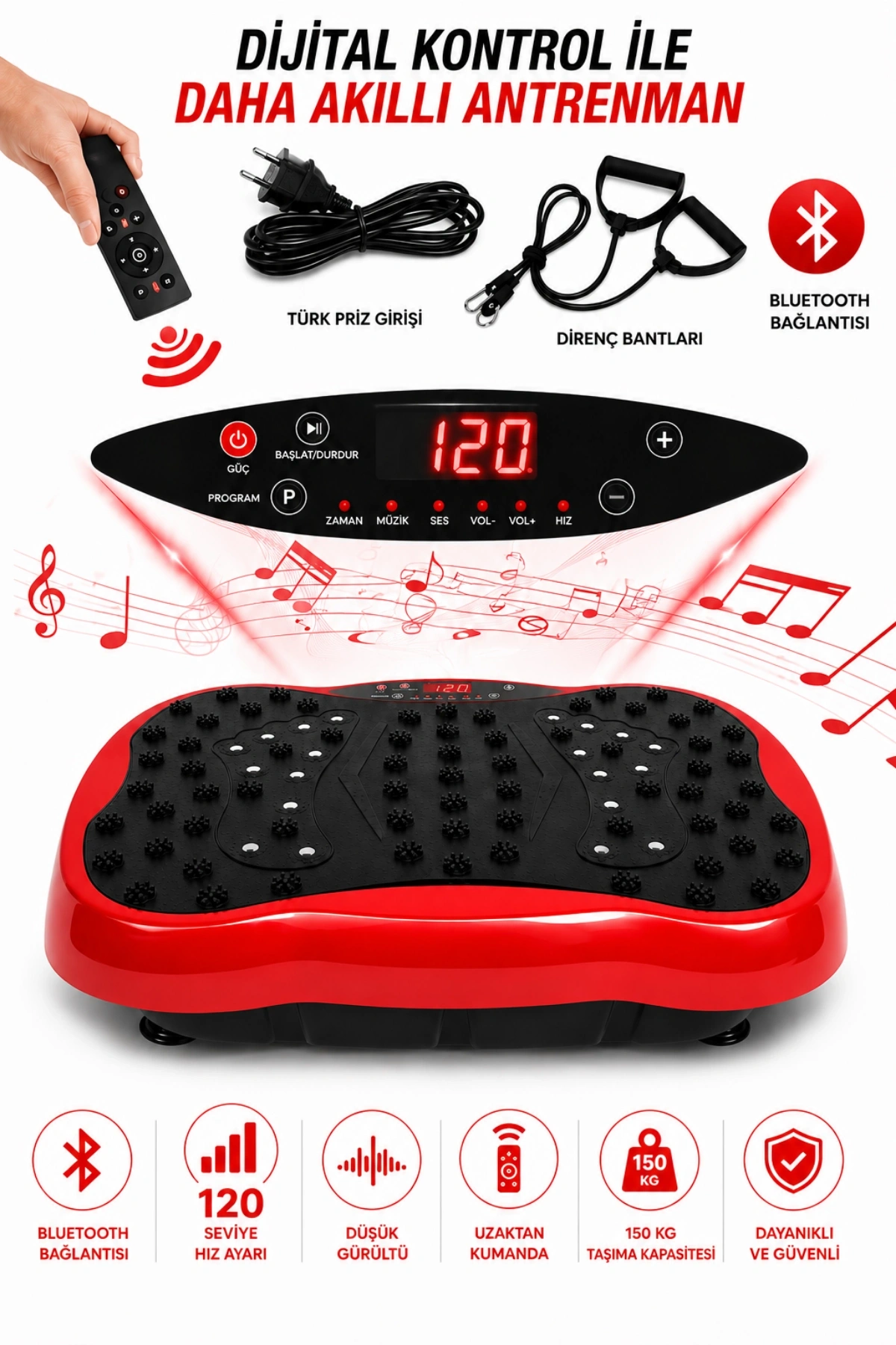 Glr 550 Kırmızı Güçlü Titreşimli Egzersiz Platformu Body Vibration Plate Makinesi