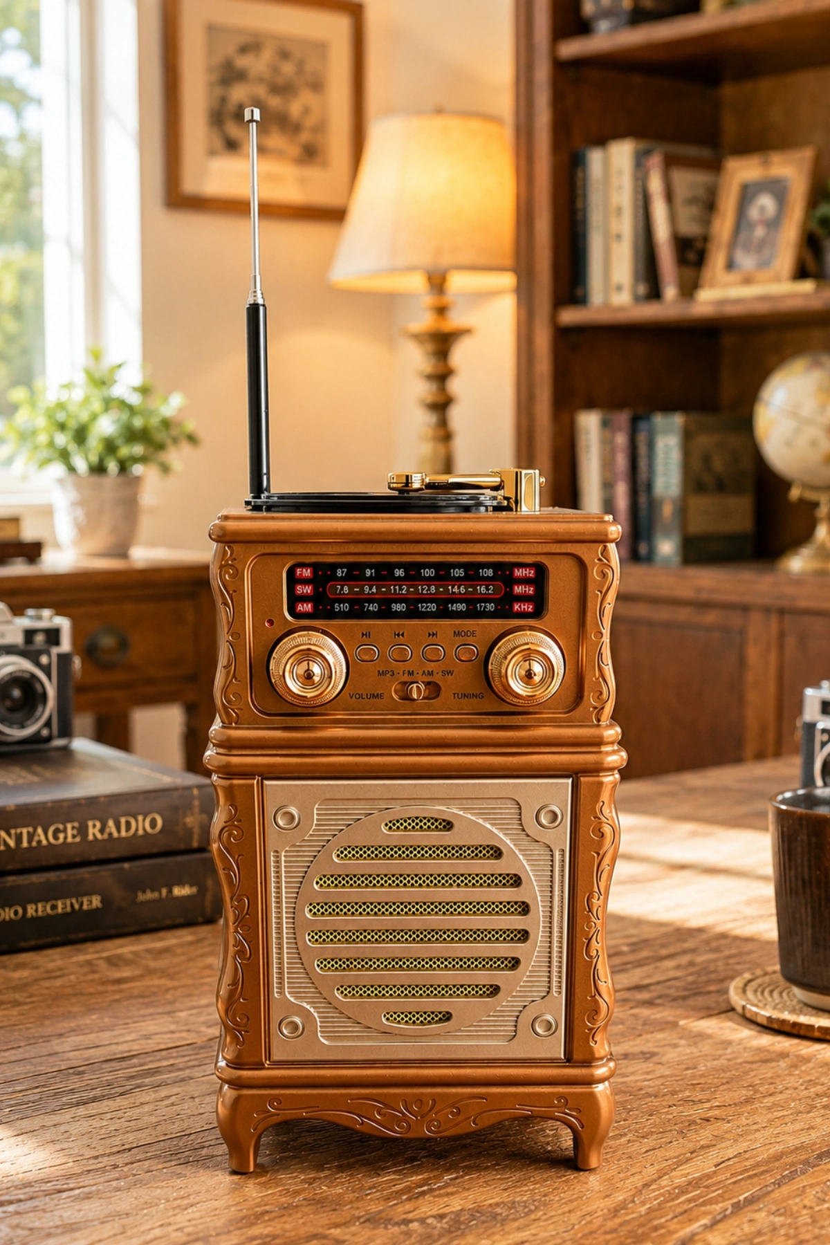 Feexot FX-2502B Retro Nostaljik Radyo - Bluetooth Hoparlör, USB, TF Kart, AUX Girişli Şarjlı Radyo