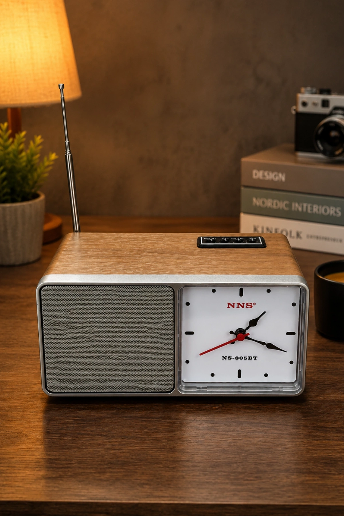 NNS NS-805BT Kahverengi Nostaljik Retro Radyo - Bluetooth Hoparlörlü, Saatli ve Şarjlı Masa Radyosu