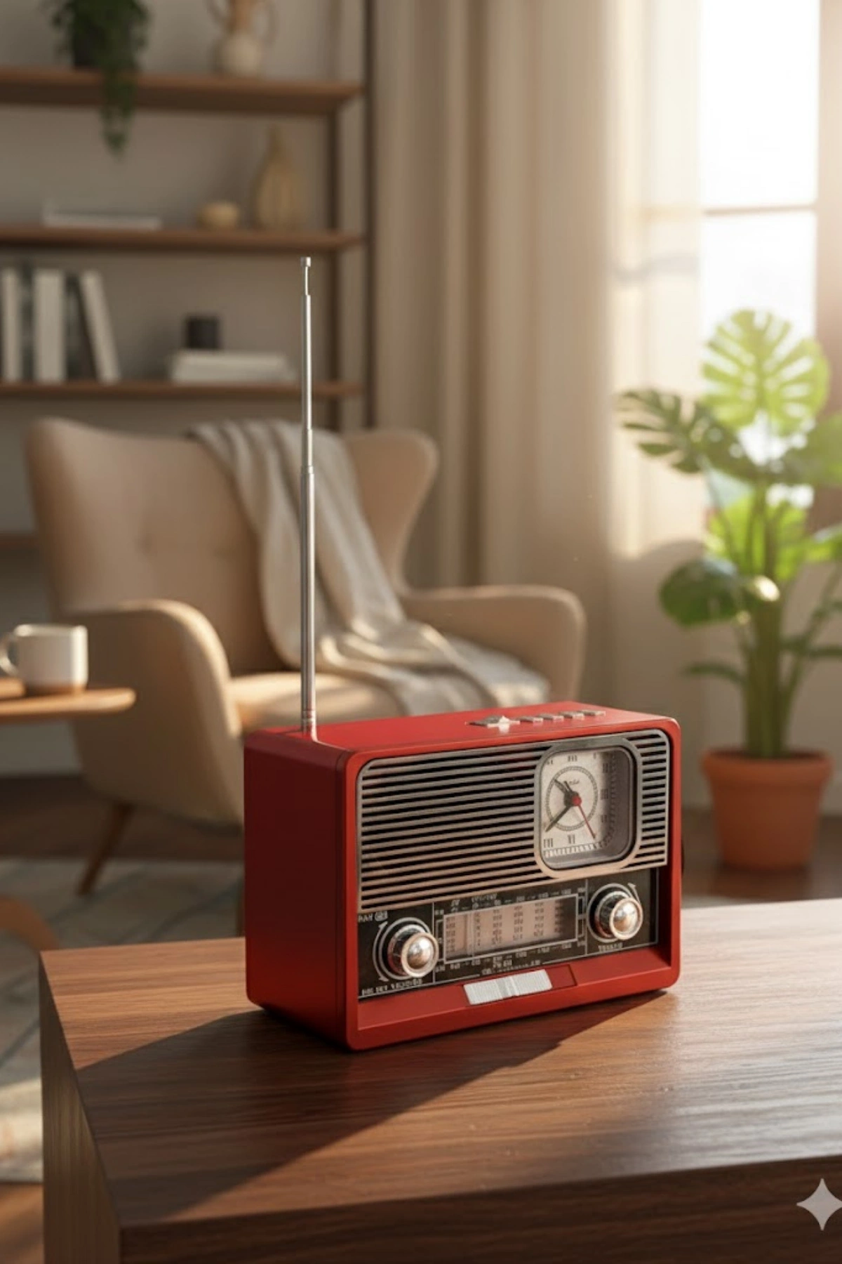 KBroad Ktf-1647 Kırmızı Nostaljik Ahşap Görünümlü FM Radyo | USB/TF Kart MP3 El Feneri