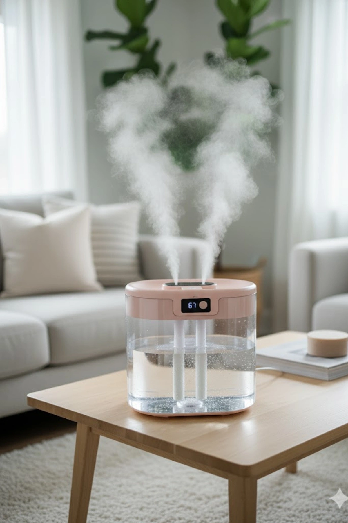 Blic Bhw-13 Pembe Digital Çift Sprey Hava Nemlendirici 1.5 Litre Kapasiteli, Ultrasonik Soğuk Buhar Makinesi ve Gece Lambası