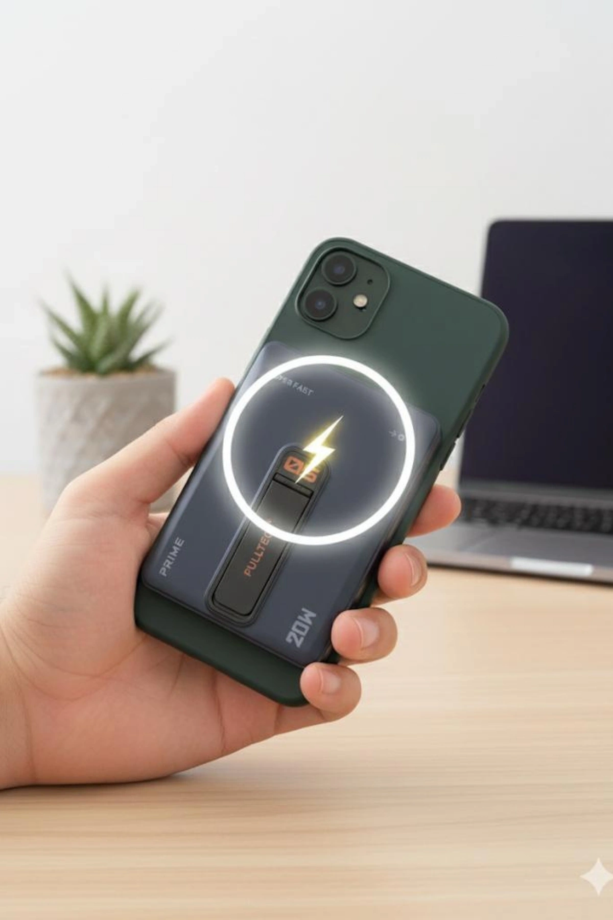 Fulltech FP38 5000 mAh 20W Kablosuz Powerbank MagSafe Uyumlu Dahili USB-C Kablolu