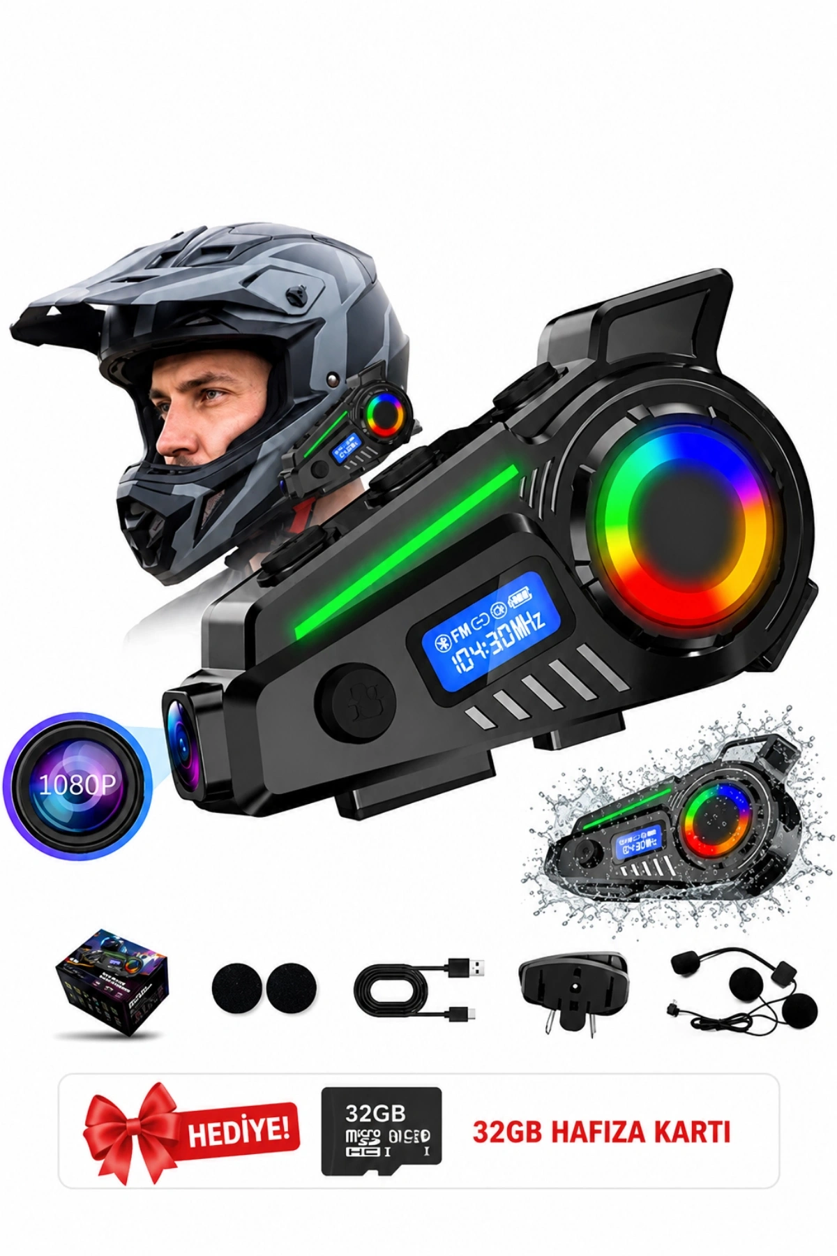 Glr K19 Kameralı Kask Kulaklığı Motosiklet İnterkom Bluetooth 5.4 GPS Sürüş Kayıt Cihazı
