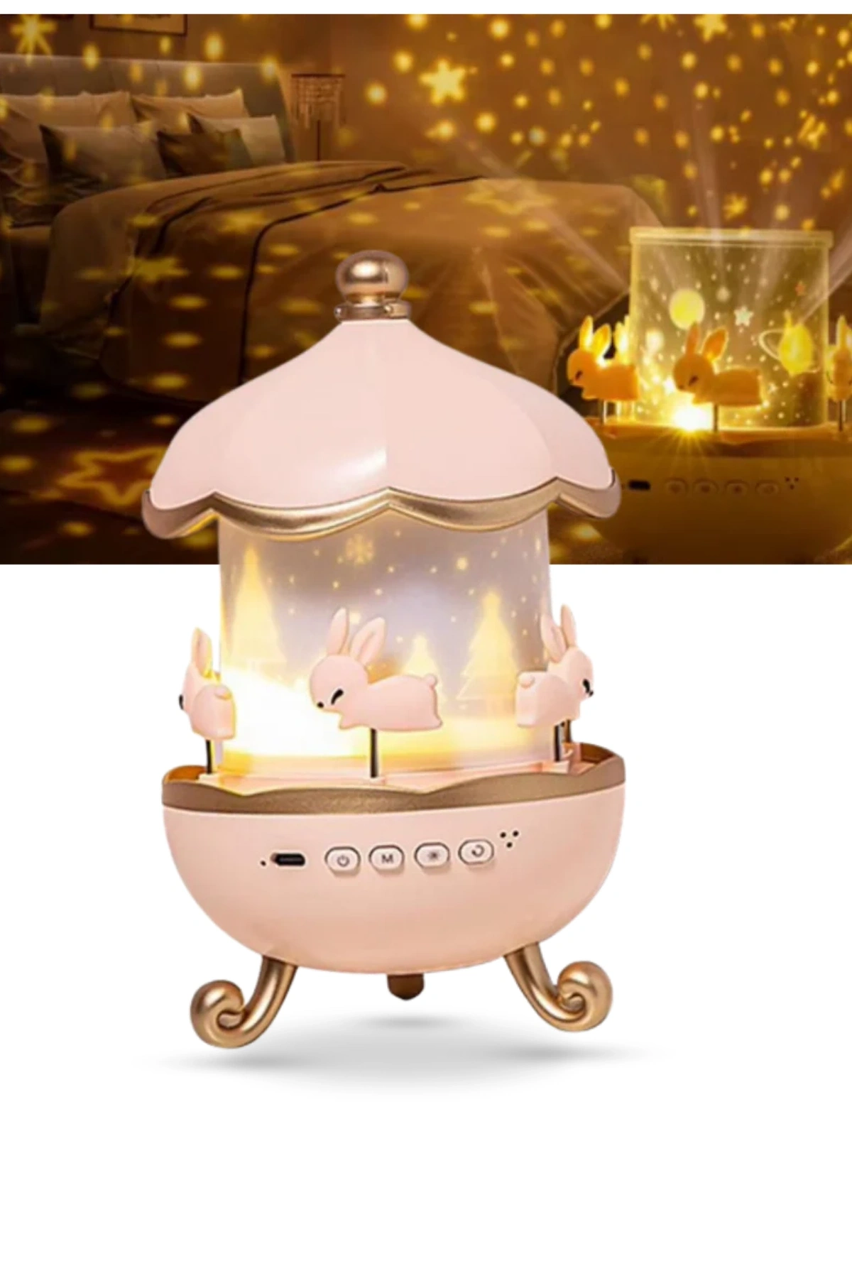 Glr Mxs-008 Atlıkarınca Figürlü Müzikli Gökyüzü Lamba - Yıldız ve Gezegen Projeksiyonlu