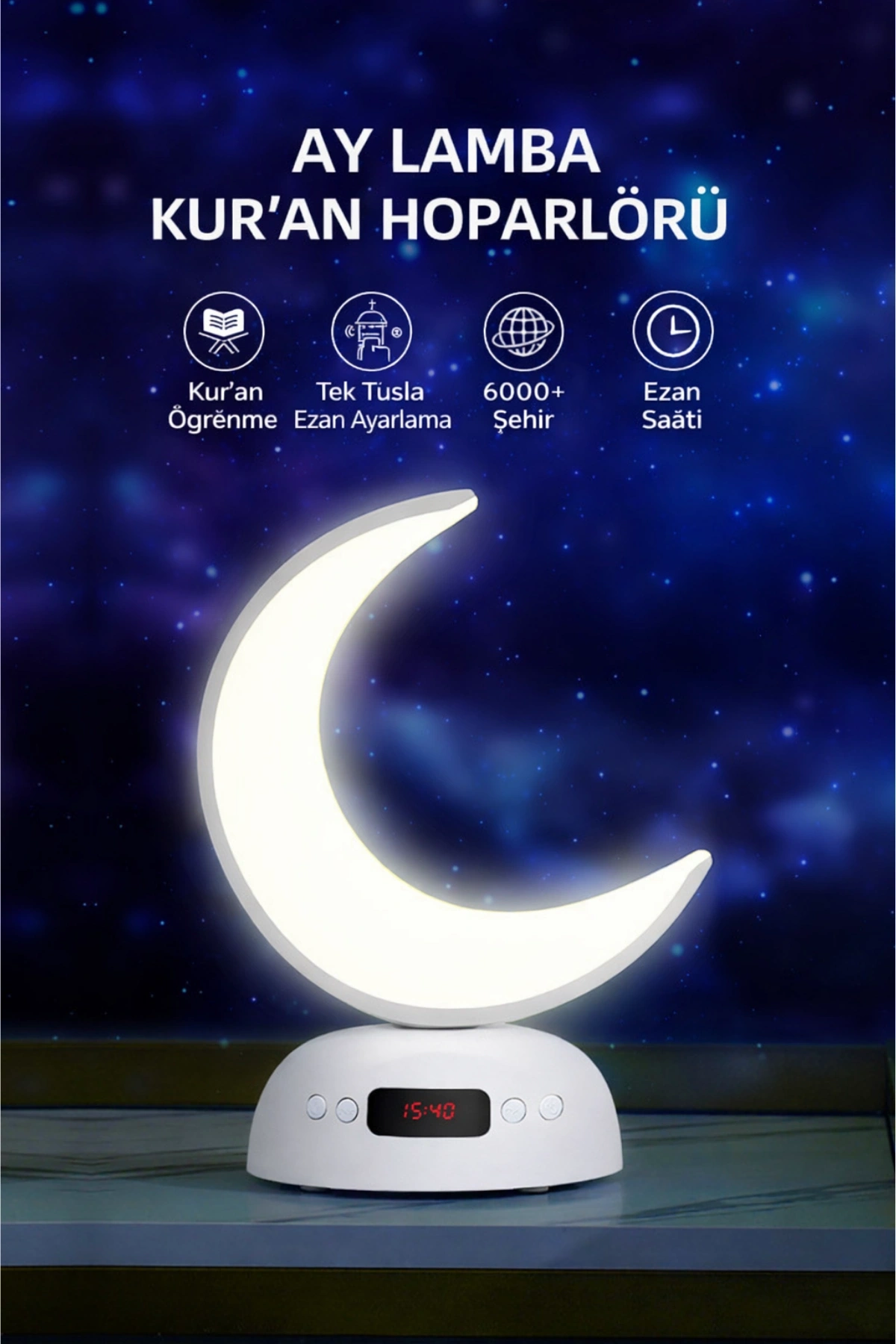 Glr SQ-902 Hilal Ay Tasarımlı Akıllı Kuran Hoparlörü ve Renkli Gece Lambası