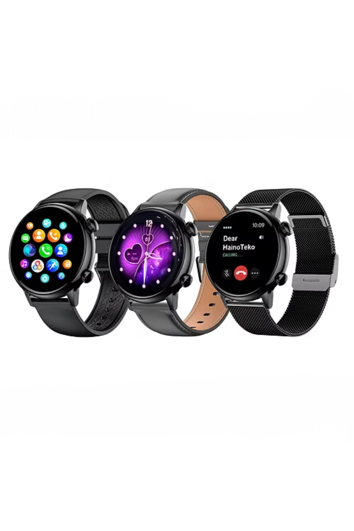 HainoTeko-24 Siyah Akıllı Saat | AMOLED Ekran, Bluetooth Arama | 3 Farklı Kordon