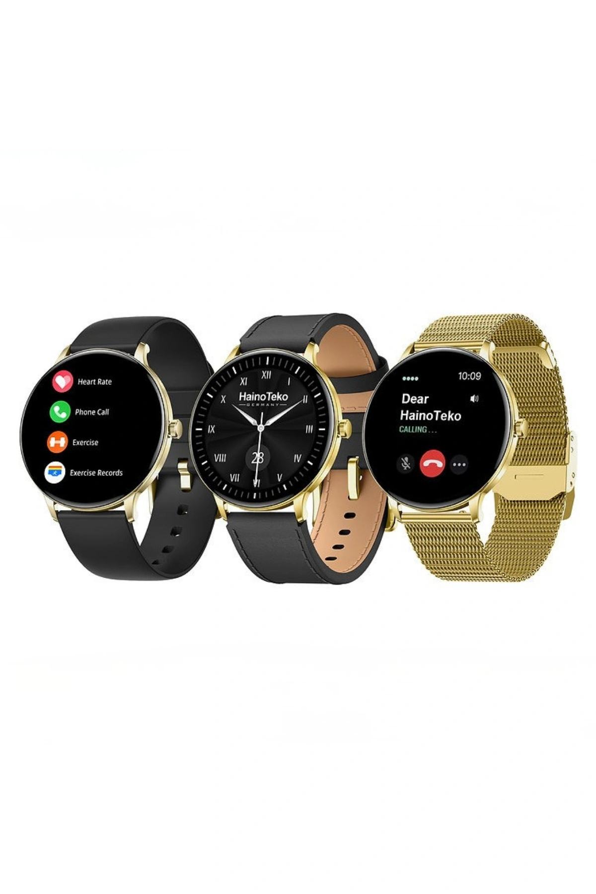 HainoTeko-27 Gold Akıllı Saat BT Görüşmeli, 3  Kordonlu AMOLED Ekran