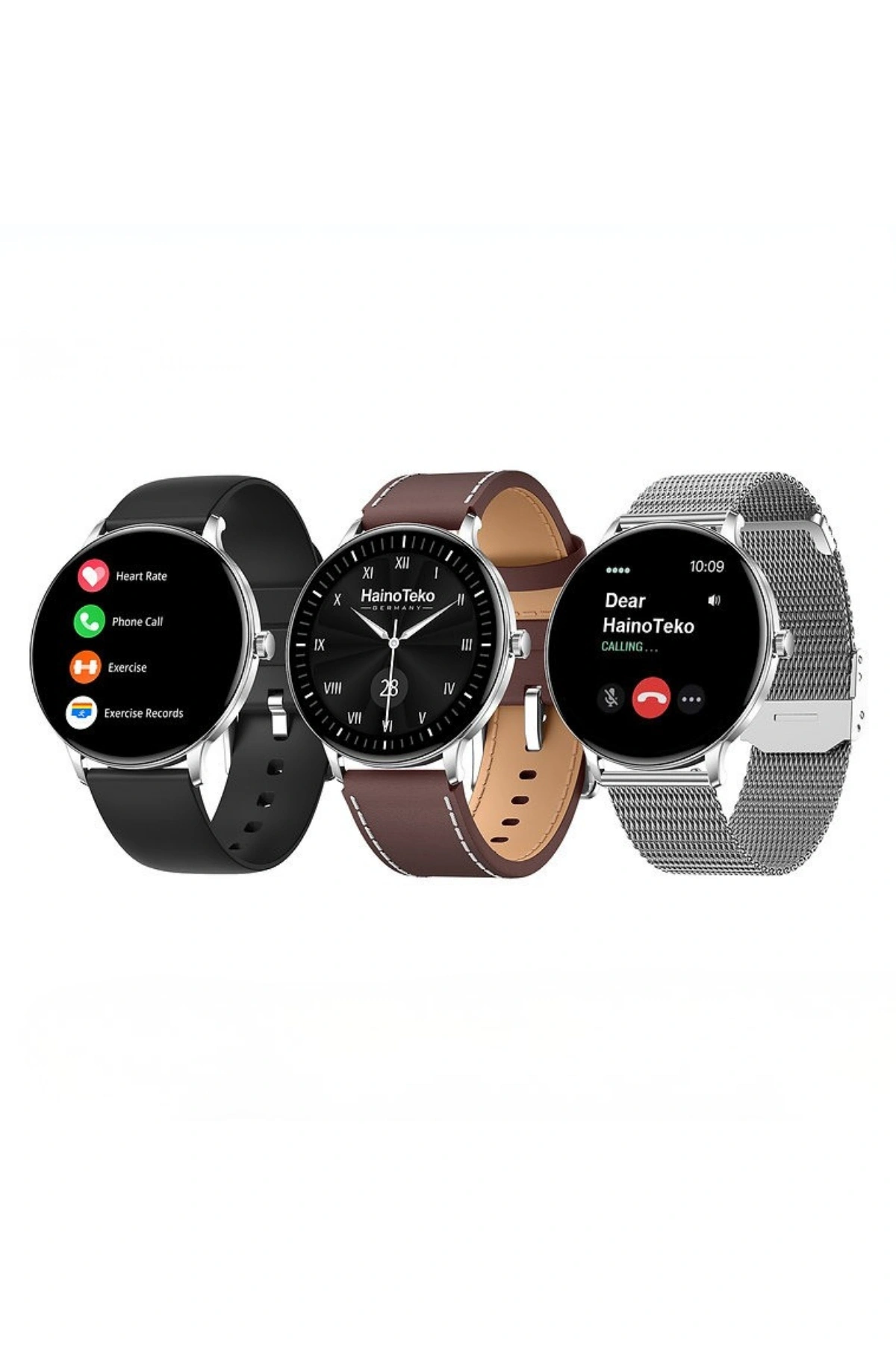 HainoTeko-27 Gümüş Akıllı Saat BT Görüşmeli, 3  Kordonlu AMOLED Ekran