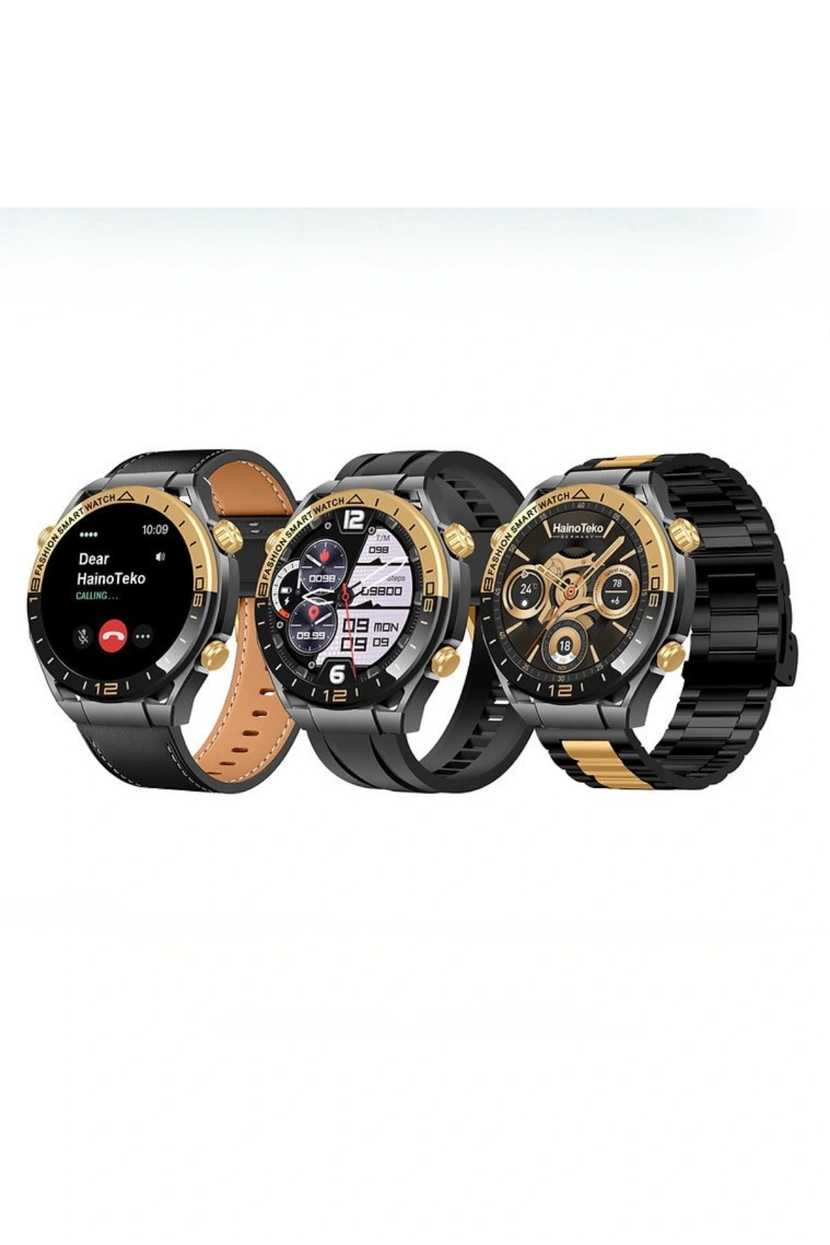 HainoTeko RW-68 Gold Premium Akıllı Saat AMOLED Ekran | Bluetooth Çağrı | 3 Kordon Set