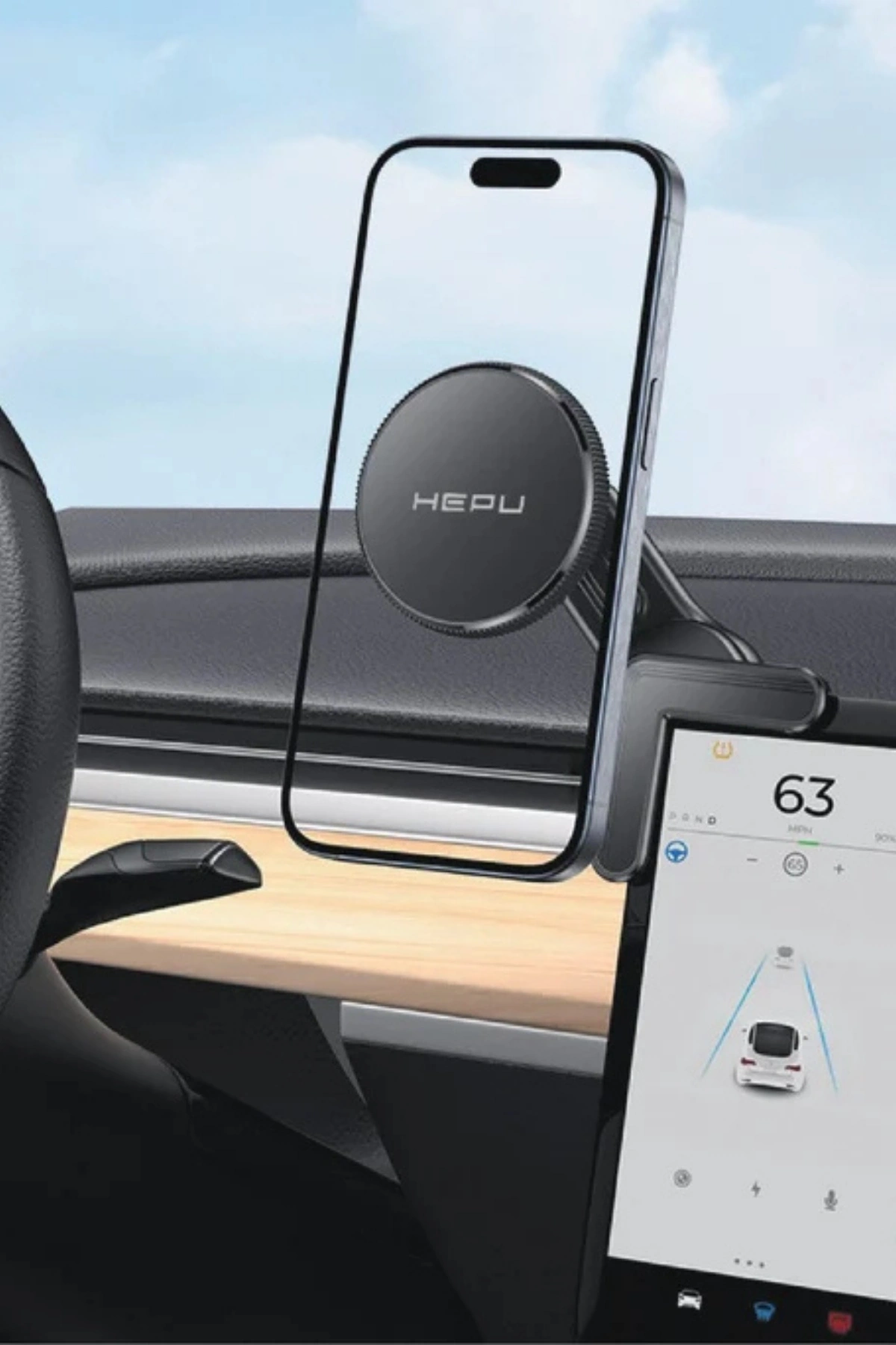 Hepu HP-A38 Magsafe Araç İçi Telefon Tutucu - Tesla/Merkezi Ekran Uyumlu, 360 Dönebilir Güçlü Mıknatıslı