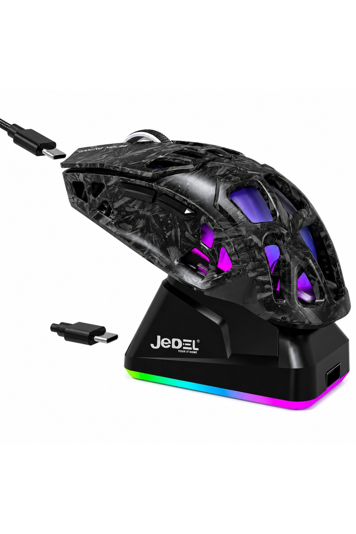 Jedel GWH-111 RGB Şarj Standlı  12000 DPI Triple BT/2.4Ghz/Kablolu Hafif Gaming Mouse