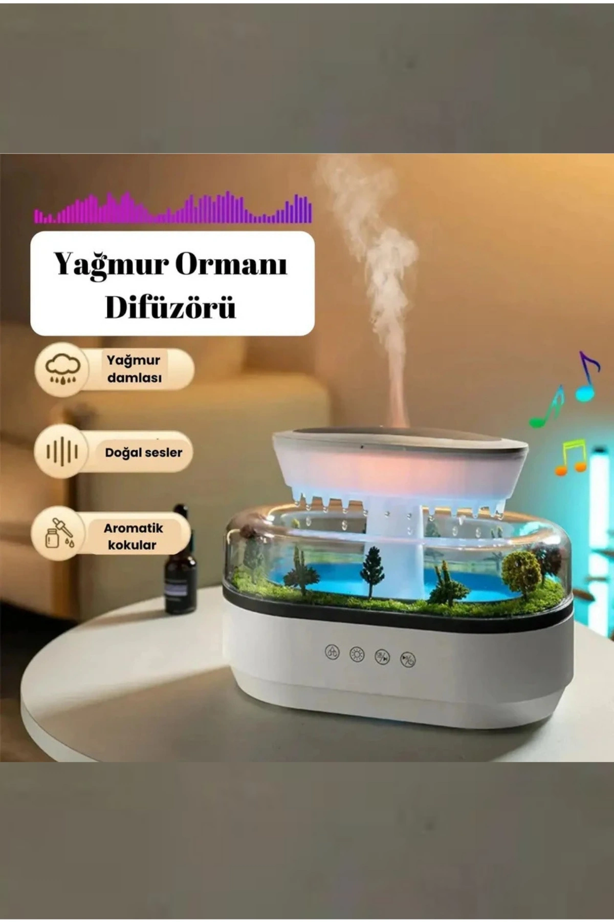 Leerfei 286 Yağmur Damlası Aroma Difüzör, 6 Renk Işıklı Hava Nemlendirici ve Dinlendirici Sesler