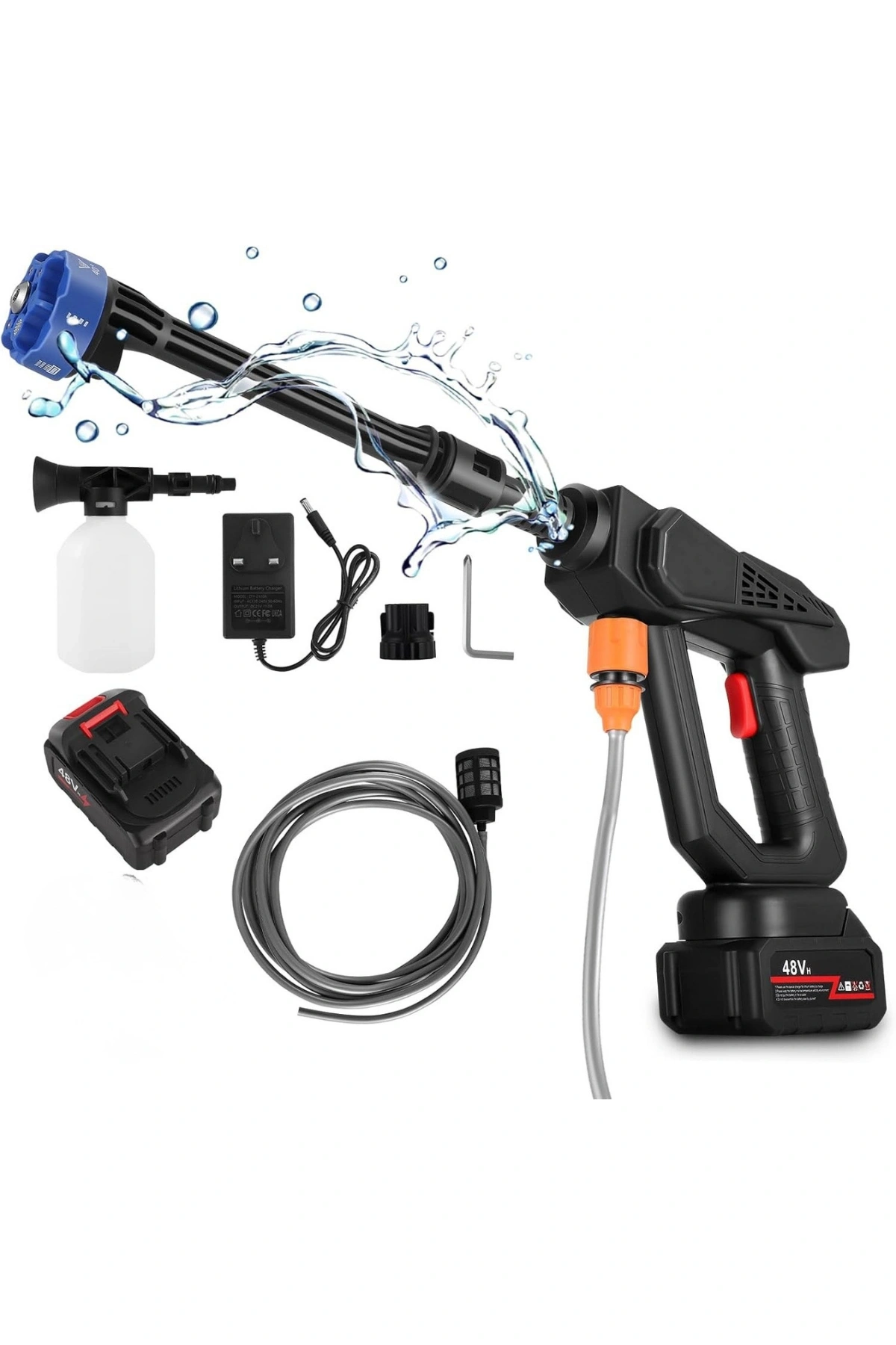 Leerfei 8108 Akülü Araba Yıkama Makinesi | 48V Li-ion Pil | Yüksek Basınçlı Taşınabilir Temizlik Tabancası