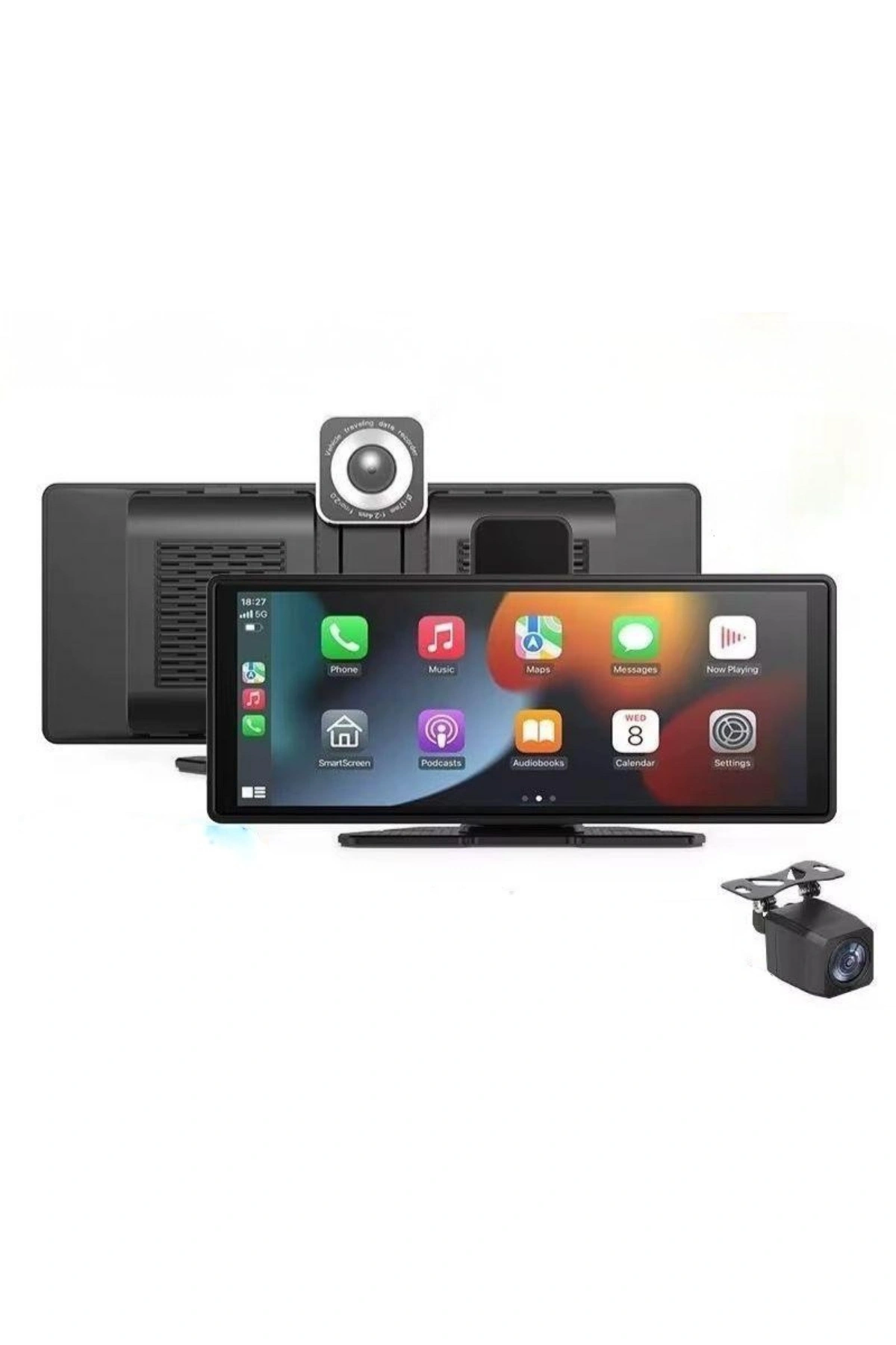 Leerfei Lf-1026 Taşınabilir HD Dokunmatik Ekranlı Kablosuz Araç Multimedya Oynatıcısı -CarPlay Android Auto Geri Görüş Kamerası