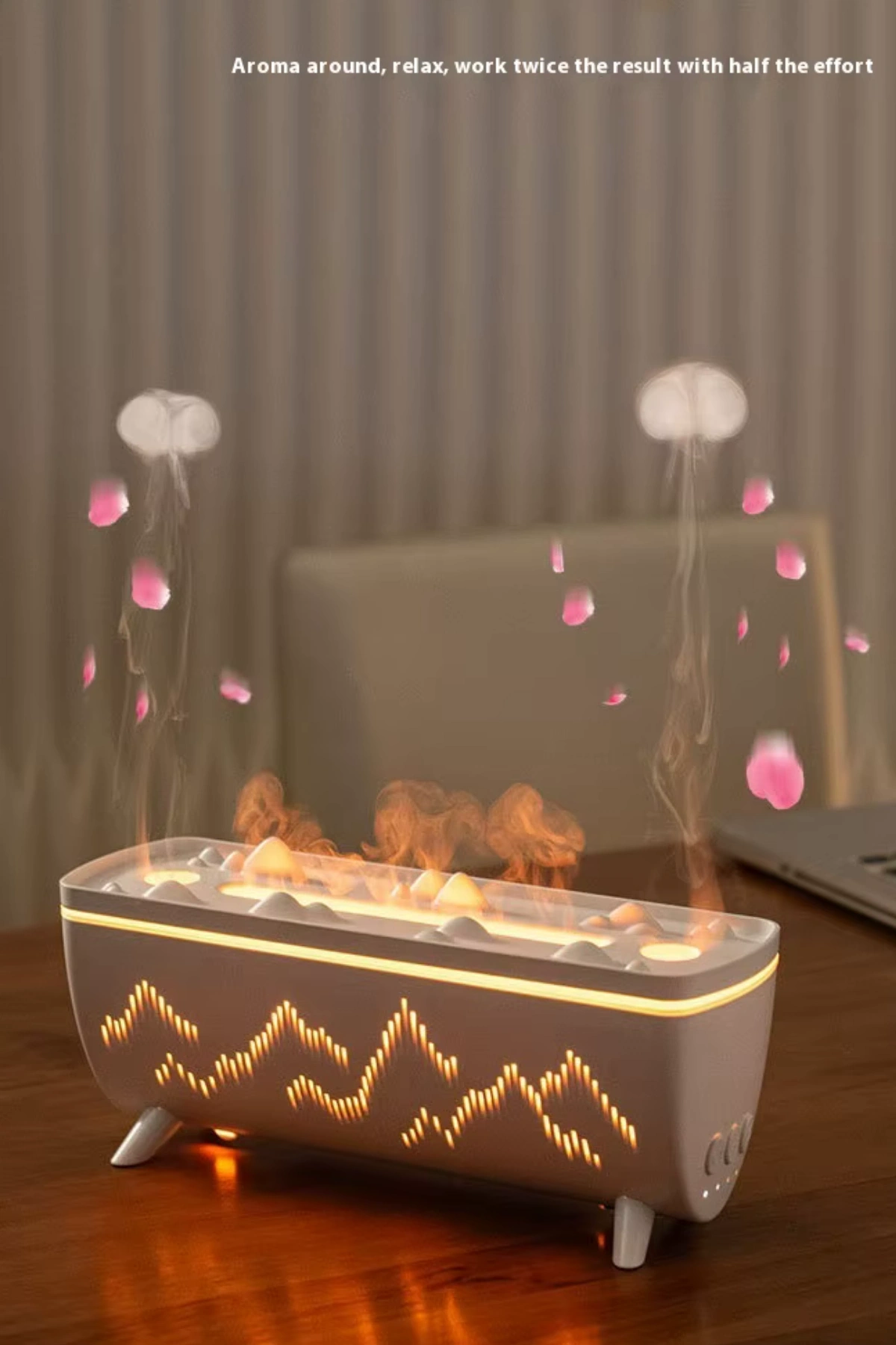 Leerfei V72 Ultrasonik Hava Nemlendirici - 280ml Alev Efektli Gece Lambası ve Oda Kokusu Difüzörü