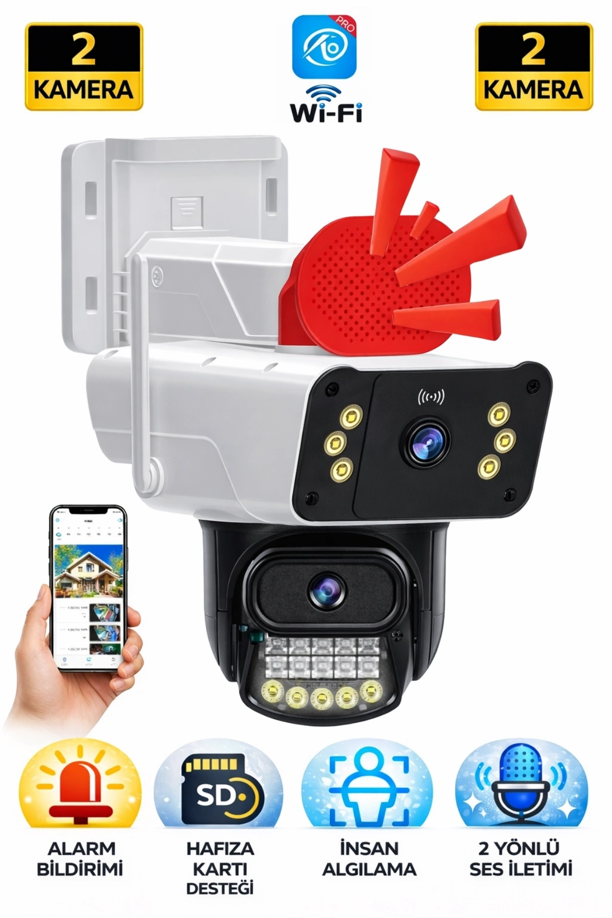 O-kam Pro Okam-3041 Sirenli 6 Mp Dual Lens Wifi Ptz Kamera