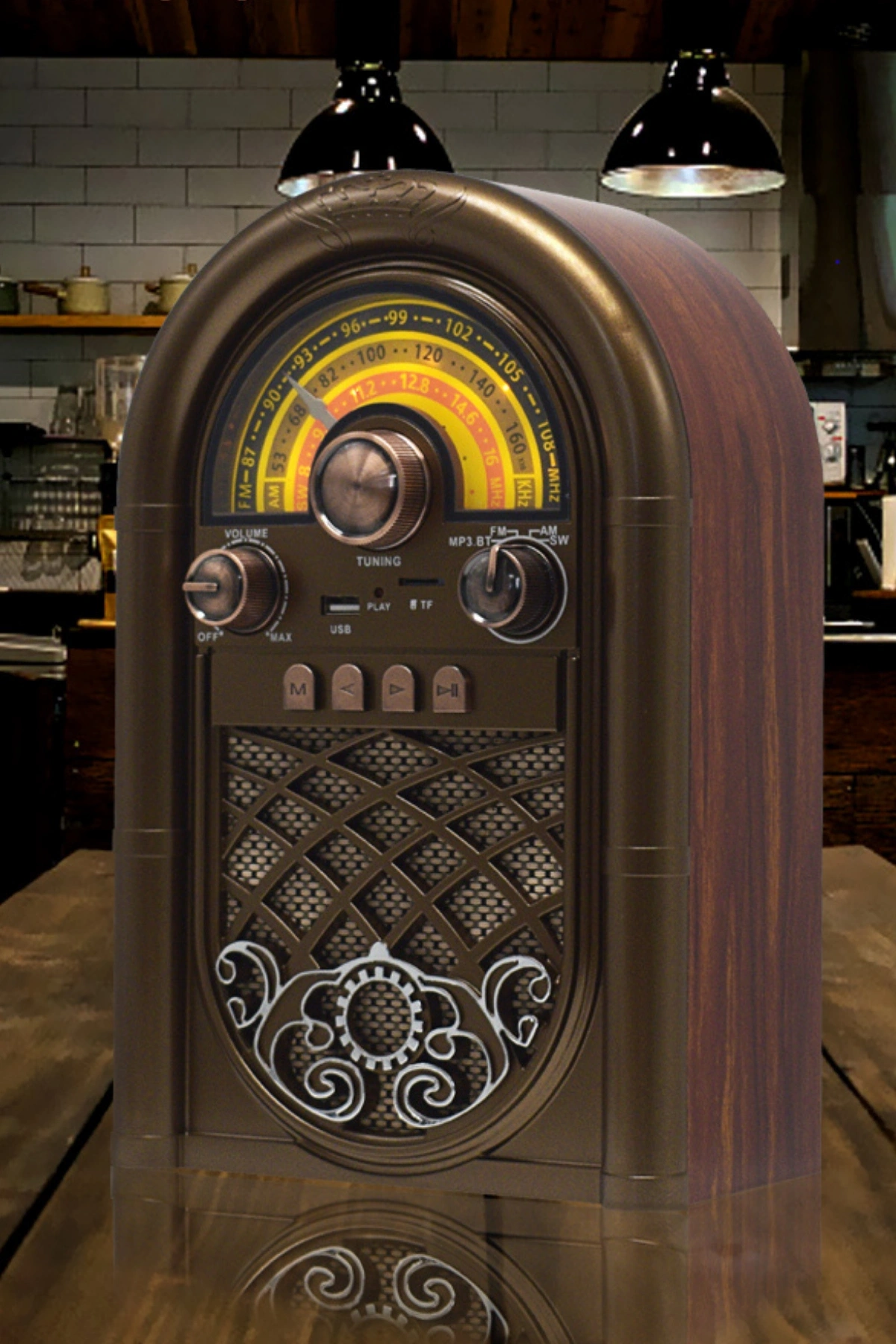 Raiseng R-1950BTL Ahşap Görünümlü Retro Radyo - Nostaljik Tasarım Bluetooth Hoparlör