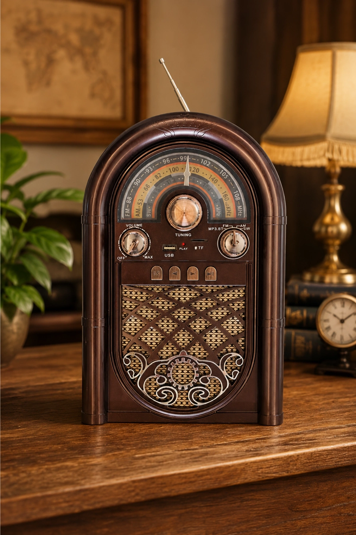 Raiseng R-1950BTL Ahşap Görünümlü Retro Radyo - Nostaljik Tasarım Bluetooth Hoparlör