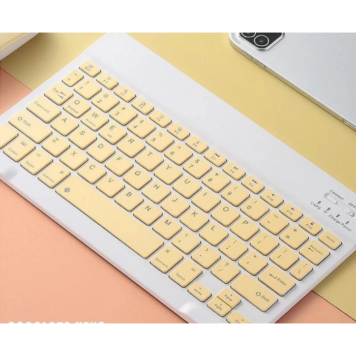 Bluetooh Wıreless Keyboard Sarı İngilizce Q Kablosuz Klavye BK3002