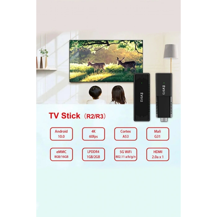4K Ultra HD Android TV Stick - 8GB+128GB Depolama, Wi-Fi ve Bluetooth Kumandalı TV Çevirici