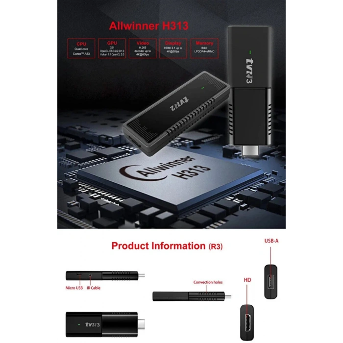 4K Ultra HD Android TV Stick - 8GB+128GB Depolama, Wi-Fi ve Bluetooth Kumandalı TV Çevirici