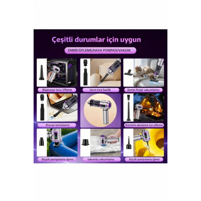 Leerfei LF-6697APlus 8in1 Şarjlı Araç Süpürgesi 20000PA Yüksek Emiş Gücü, El Süpürgesi