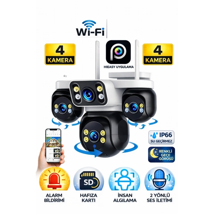 Esvısıon Es-5804 4K Ultra HD 4 Kameralı Wifi Akıllı Güvenlik Kamera