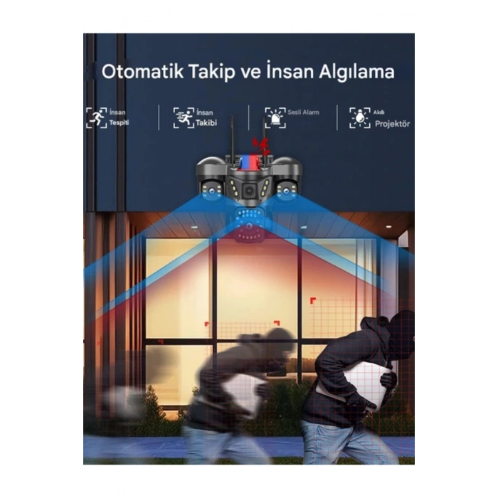 O-kam Pro Okam-5011 3 Lensli 9MP Wifi PTZ Dış Mekan Güvenlik Kamerası