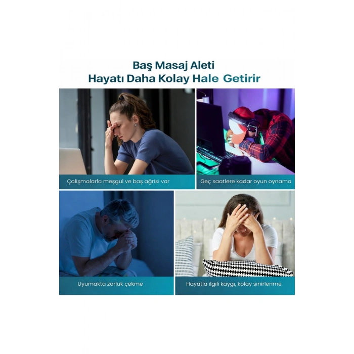 Glr JKQ-567 Yoğurma ve Titreşimli Kafa Masaj Aleti - 3 Modlu Hava Yastıklı Baş Masaj Bandı -