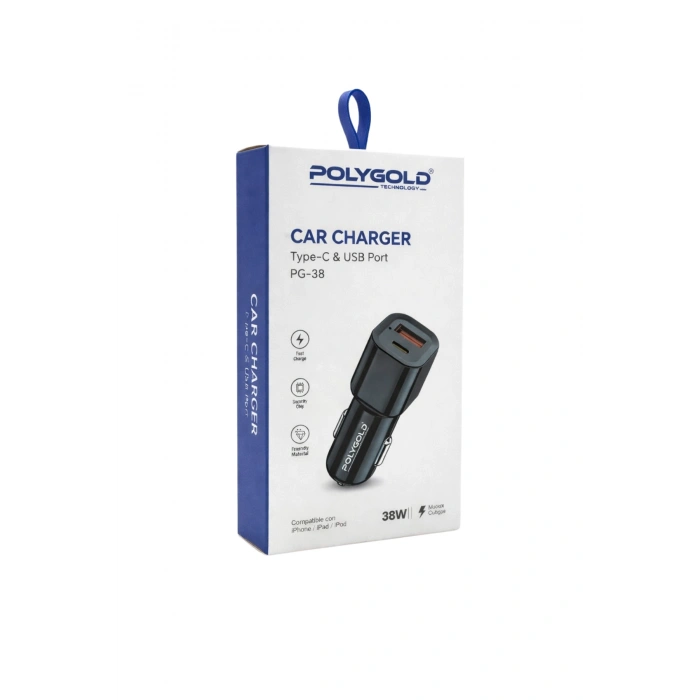 Polygold PG-38 38W Max Hızlı Araç Şarj Cihaz Çift Çıkışlı Type-C ve USB