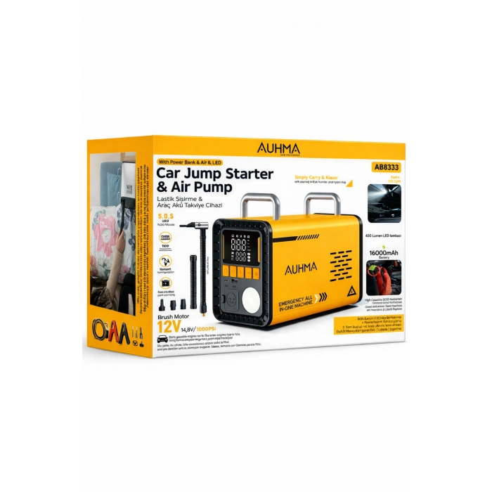 Auhma A8833 16.000mAh Araç Akü Takviye Cihazı ve Lastik Şişirme Hava Pompası