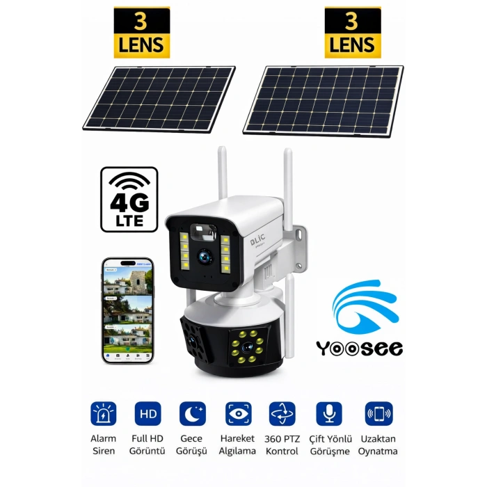 Blic Blm-93 9MP 4G Sim Kartlı Çift Güneş Panelli Dış Mekan IP Güvenlik Kamerası - 12000mAh Batarya