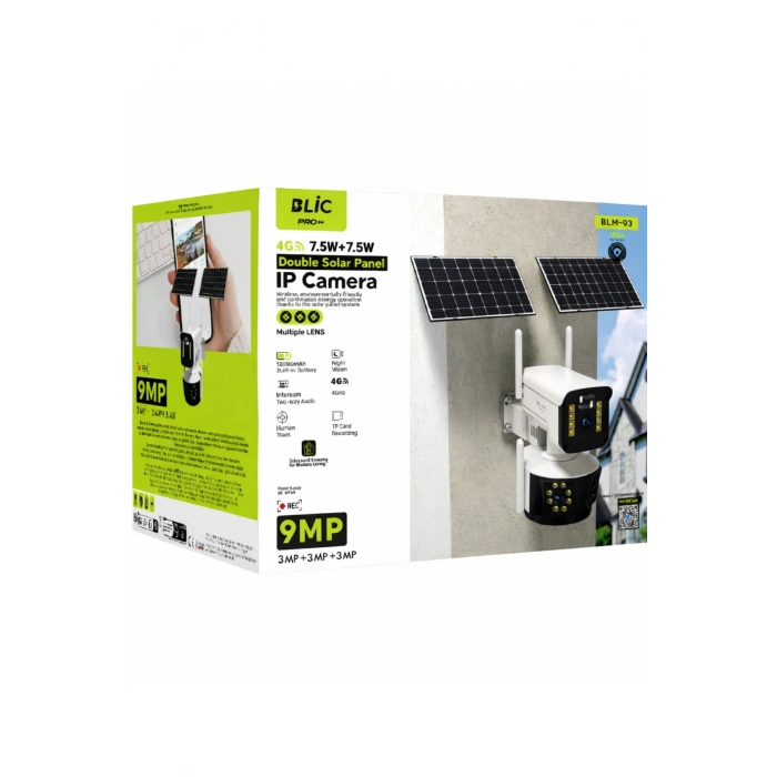 Blic Blm-93 9MP 4G Sim Kartlı Çift Güneş Panelli Dış Mekan IP Güvenlik Kamerası - 12000mAh Batarya