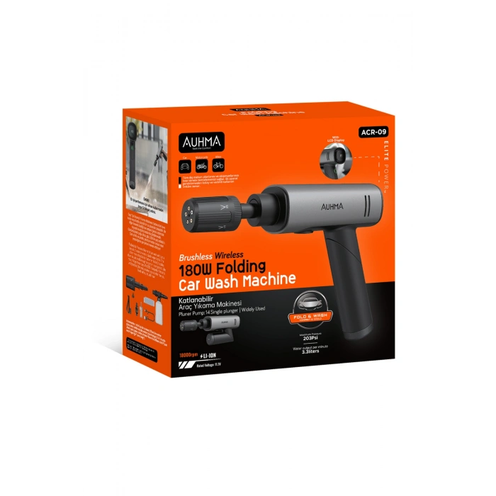 Auhma ACR-09 Şarjlı Basınçlı Yıkama Makinesi - 180W Katlanabilir Oto Yıkama Tabancası