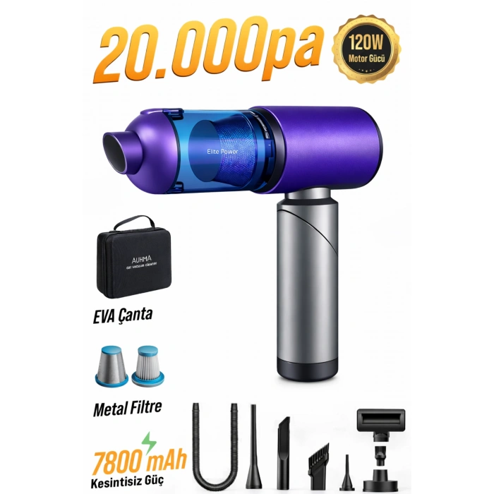 Auhma Elite Power AHV-27 Mor Şarjlı Araç Süpürgesi -20.000 PA Emiş Gücü 7800 Mah