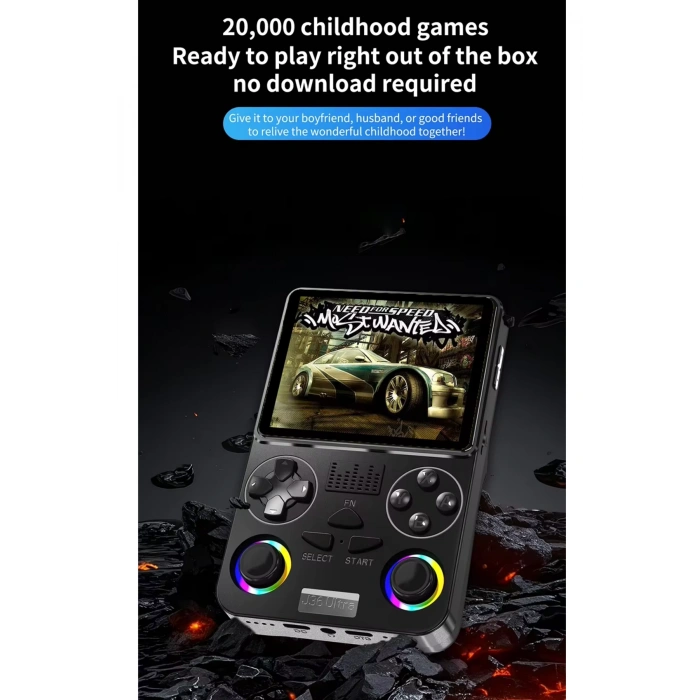 J36 Ultra Siyah Retro Oyun Konsolu - 3.5 inç IPS Ekran Wifili Taşınabilir El Atarisi