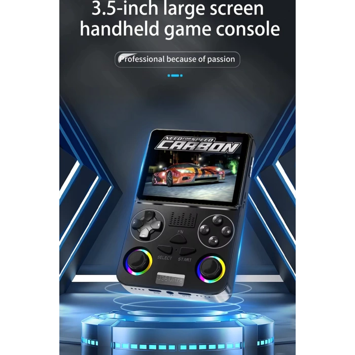 J36 Ultra Siyah Retro Oyun Konsolu - 3.5 inç IPS Ekran Wifili Taşınabilir El Atarisi