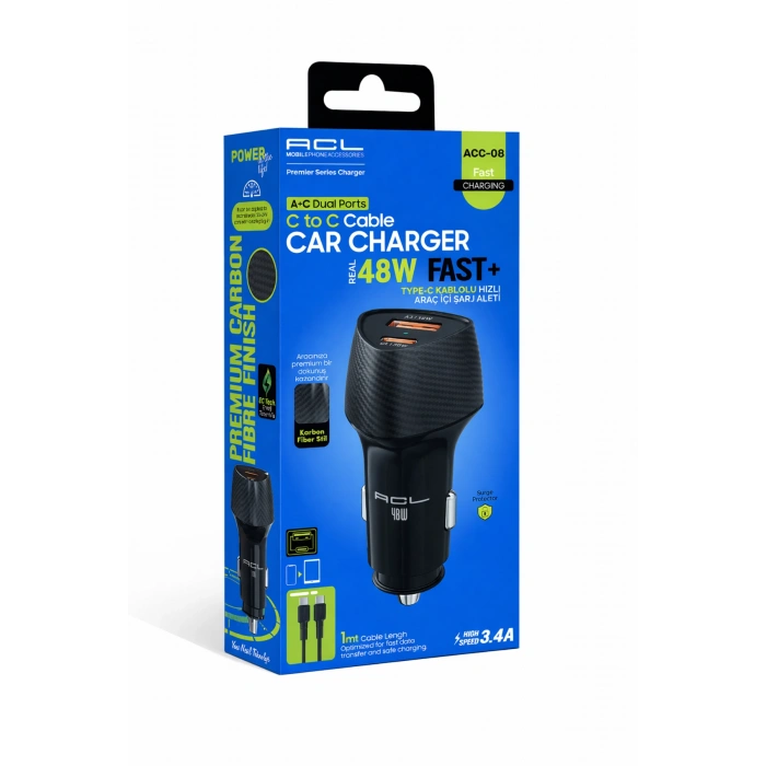 Acl Acc-08 48W Süper Hızlı Araç Şarj Cihazı - PD 30W + QC 3.0 18W Çift Port