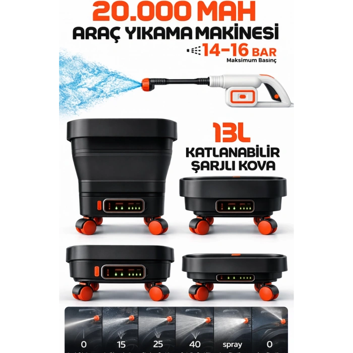 Auhma ACR-08 Elite Power Brushless Kablosuz Basınçlı Yıkama Makinesi - 13 Litre Tekerlekli Su Tanklı