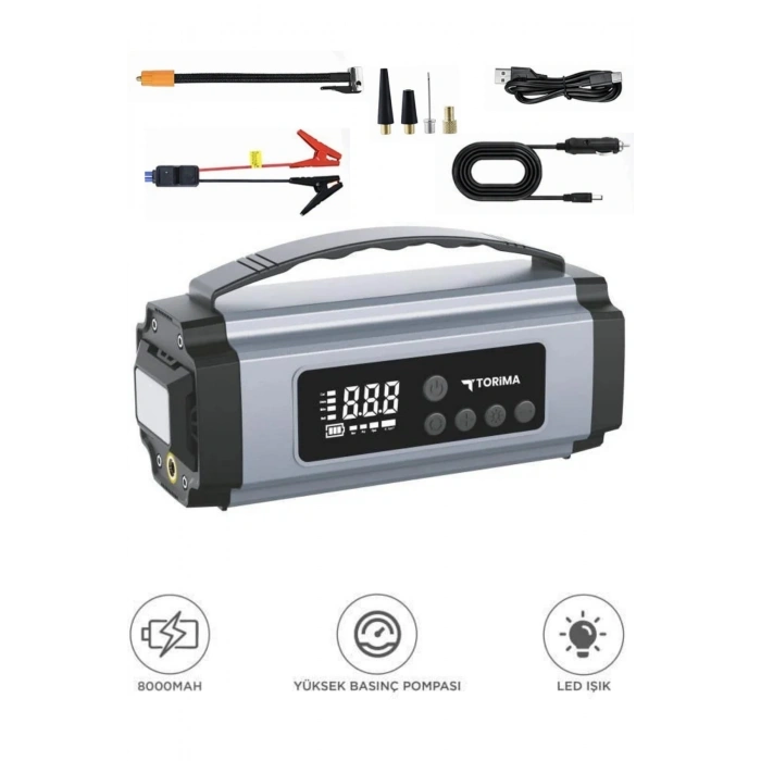 Torima APS-01 Taşınabilir Lastik Şişirme Pompası ve 8000mAh Akü Takviye Seti