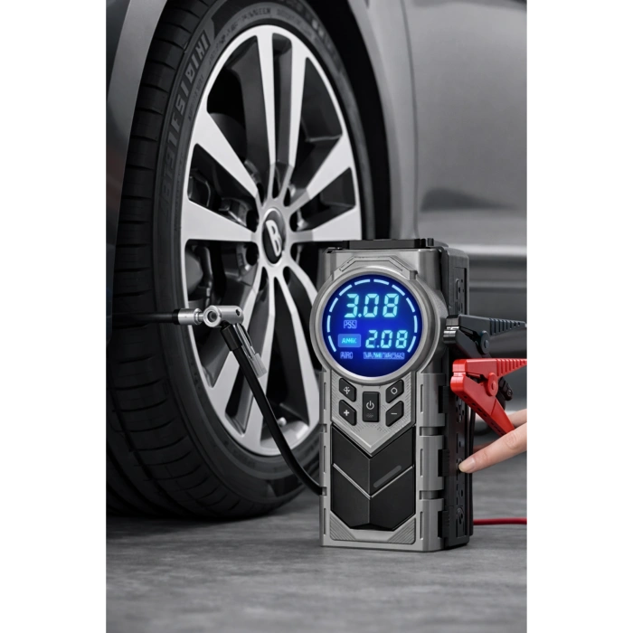 Auhma A7722 Taşınabilir Akü Takviye Cihazı 150 PSI Dijital Hava Kompresörü 8000 mAh