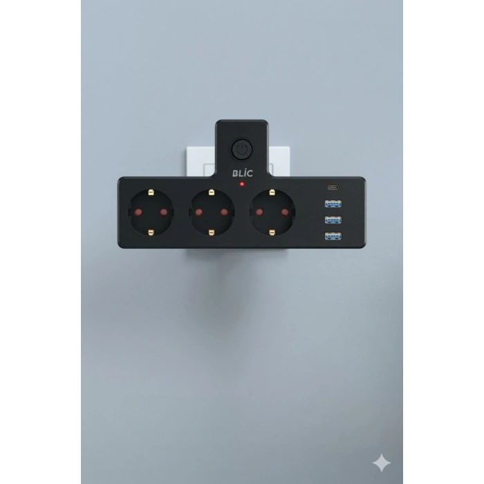 Blic FTR-12 Termal Akım Korumalı 3lü Priz - PD 20W USB-C + 3 USB-A Girişli - 2500W 10A