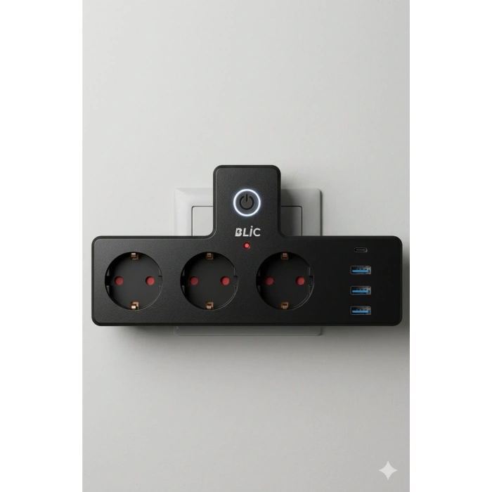 Blic FTR-12 Termal Akım Korumalı 3lü Priz - PD 20W USB-C + 3 USB-A Girişli - 2500W 10A