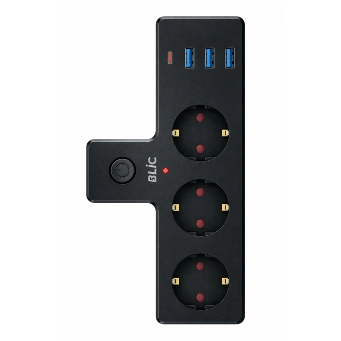 Blic FTR-12 Termal Akım Korumalı 3lü Priz - PD 20W USB-C + 3 USB-A Girişli - 2500W 10A