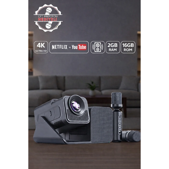 Hepu HP-SP01 Karaoke Projeksiyon Seti - Ev Sineması ve Çift Mikrofonlu Hoparlör