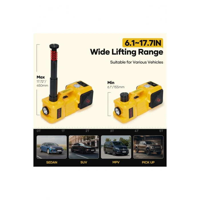 Auhma AHJ-01 5 Ton Elektrikli Hidrolik Kriko Seti - Hava Pompası 4ü 1 Arada Araba Tamir Kiti